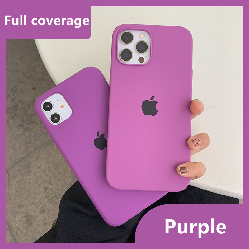 Purple Full Cover Iphone 12 12 Pro Max 12mini 11 Pro Max Xs Max Xr 7p 8p 8 Solid Color Iphone Case Silicone Phone Case Shopee Philippines