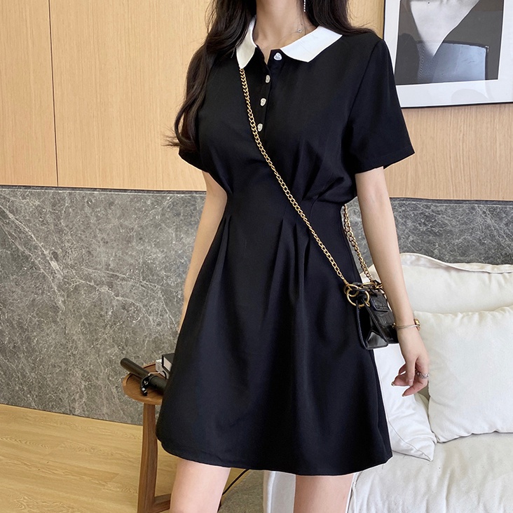 korean outfit black dress polo dress for woman Casual formal dress elegant  mini dress for graduation | Shopee Philippines