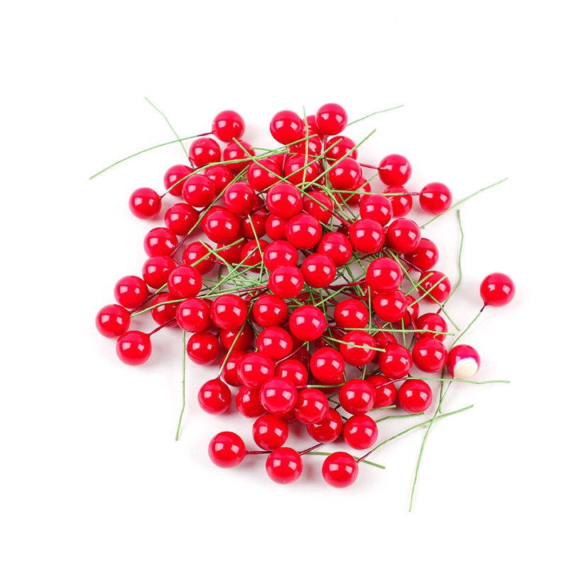 100Pcs Artificial Berry Vivid Red Holly Berry Berries Home Christmas ...