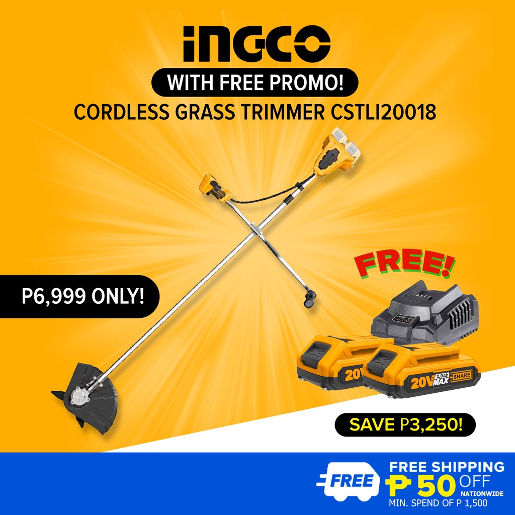 Ingco CSTLI20018 40V LithiumIon Cordless String Trimmer Grass Brush