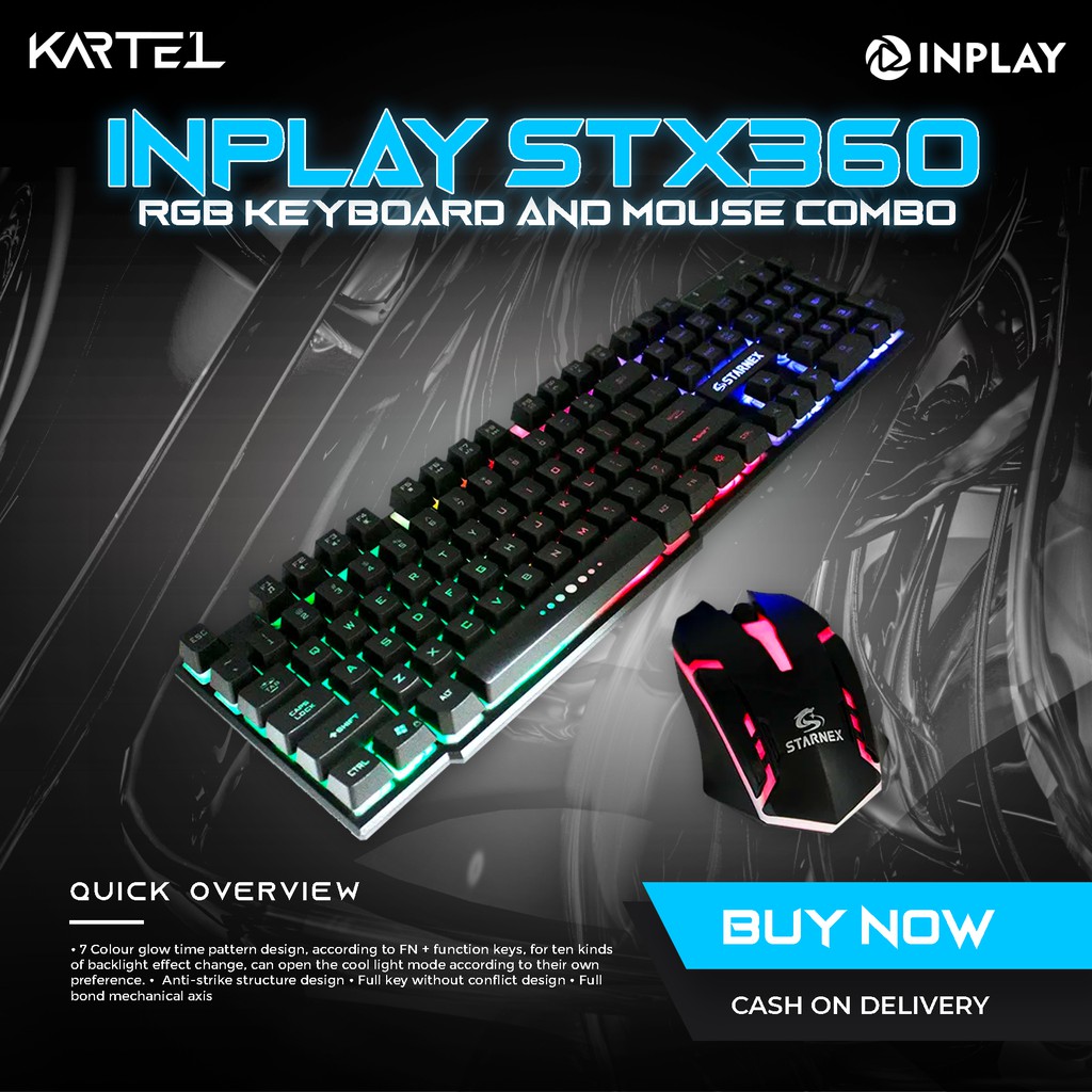 INPLAY STX360 Rainbow Backlit Gaming Keyboard and Mouse (USB) | Shopee