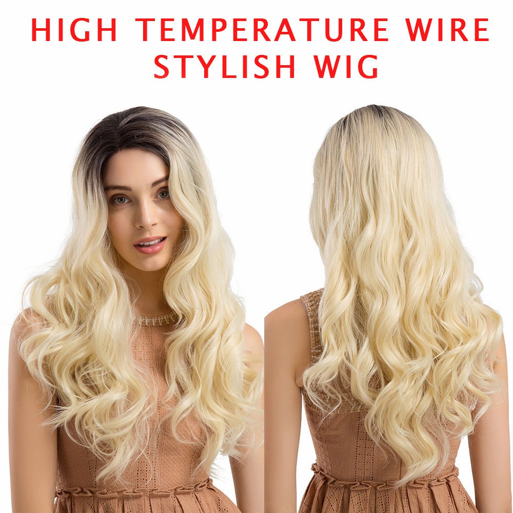 Natural Gradient Gold Medium Length Straight Hair Fashion Female