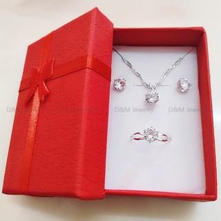 D&M Jewelry 925 silver set 3in1 earrings necklace ring size adjustable