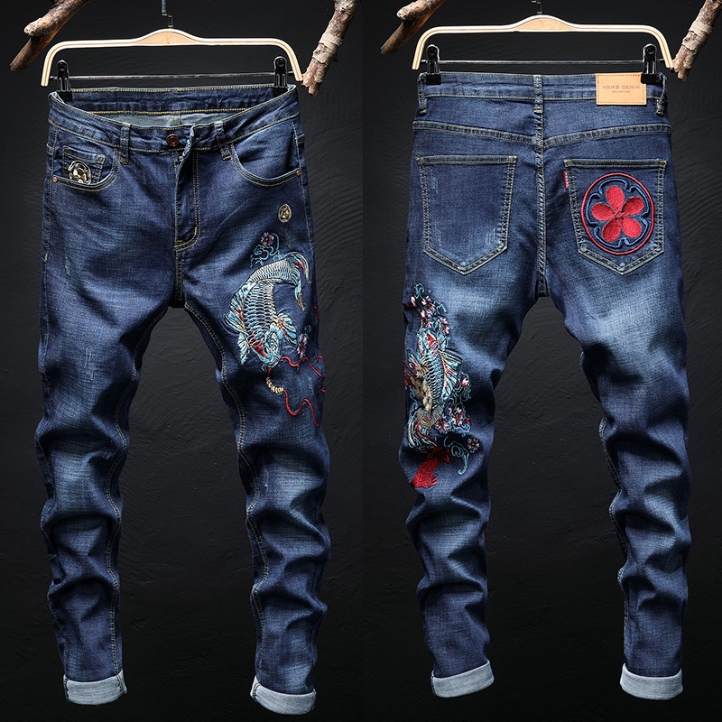 embroidered jeans mens
