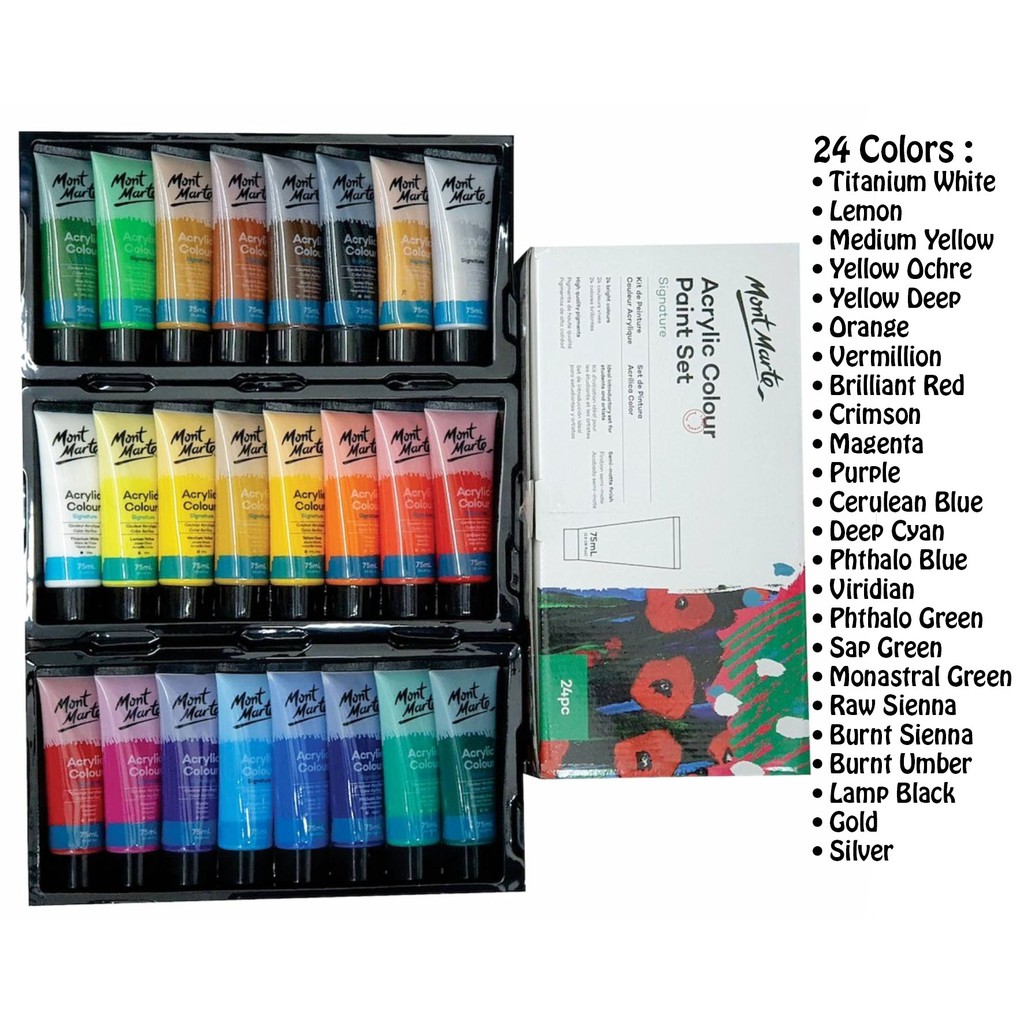 Mont Marte Signature Acrylic Colour Paint Set [8/12/18/24 Colors x 75ml] |  Shopee Philippines