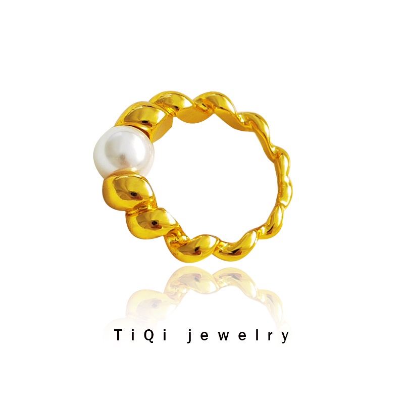 Copper Plated Real Gold Classy Vintage Hong Kong Style Pearl Ring