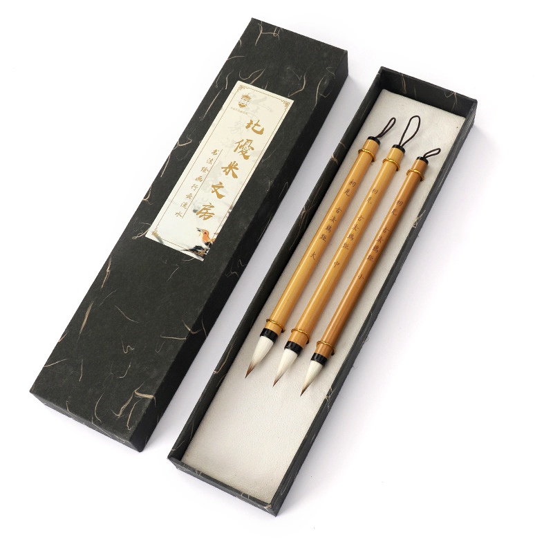 3Pc Chinese Traditional Calligraphy Paint Brush Set Bamboo Wool Hair ...