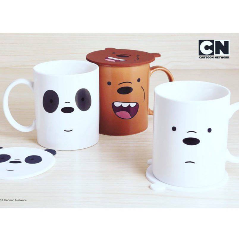 Miniso We Bare Bears Cute Glossy Ceramic Mug Panda Grizzly And Ice