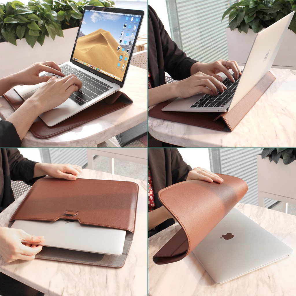 Laptop Leather Sleeve Case bag + Stand For Any Laptop macbook laptop