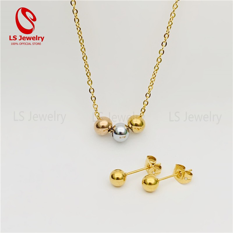 LS jewelry Stainless Steel 18K Gold Plated Pendant Necklace Stud