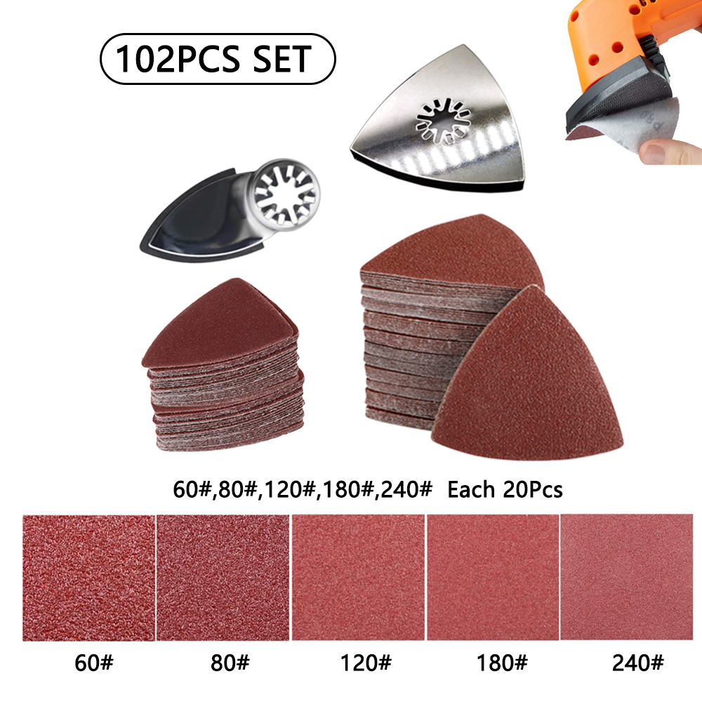 102pcs Oscillating Multitool Triangle Sanding Pads 31/8 Inch with 60