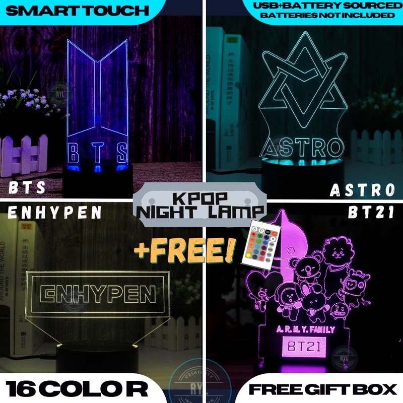 16 Color Kpop 3d Night Lamp Free Remote Bts Blackpink Exo Twice Shopee Philippines