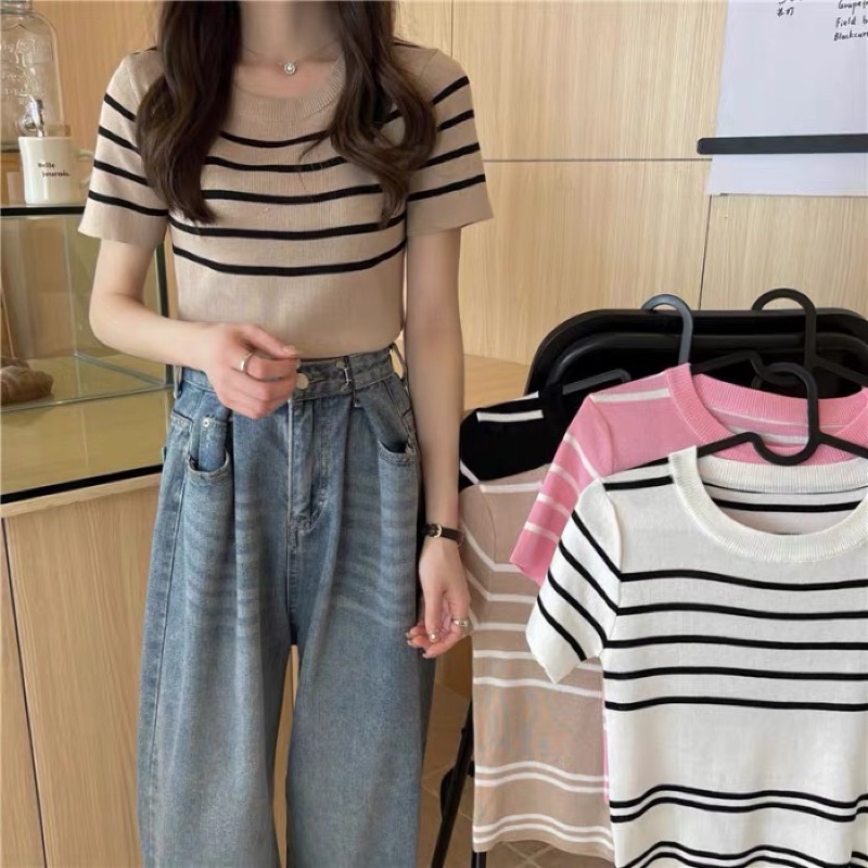 ELEVEN-Korean Stripe Knitted Top #98041 | Shopee Philippines