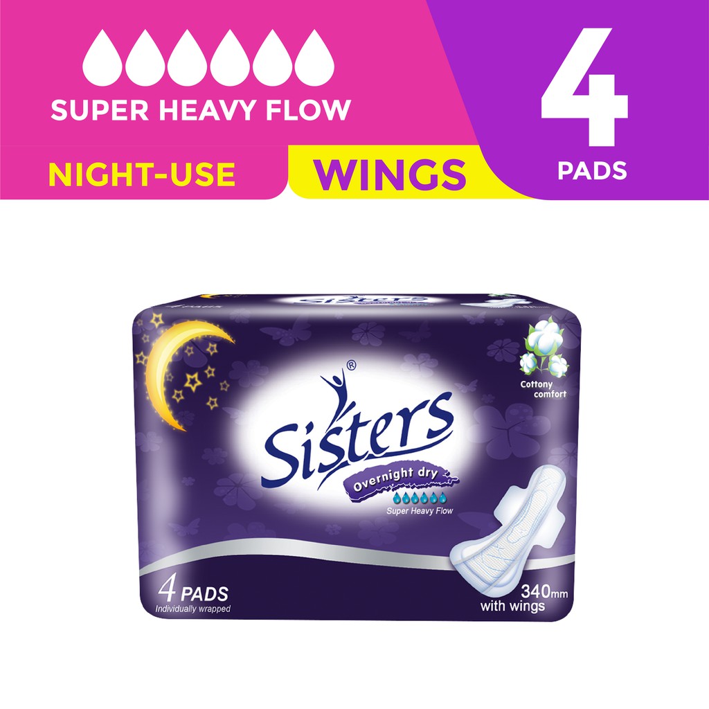 Sisters Sanitary Napkin Perforated Cottony Overnight 4's Shopee