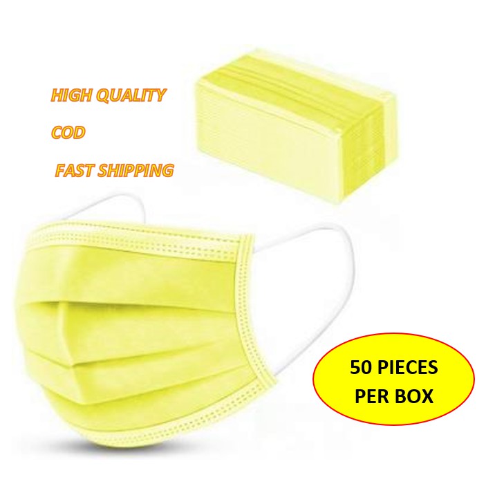 YELLOW Disposable Surgical Face Mask (50pcs) Excellent Quality - COD Yellow facemask | Shopee 