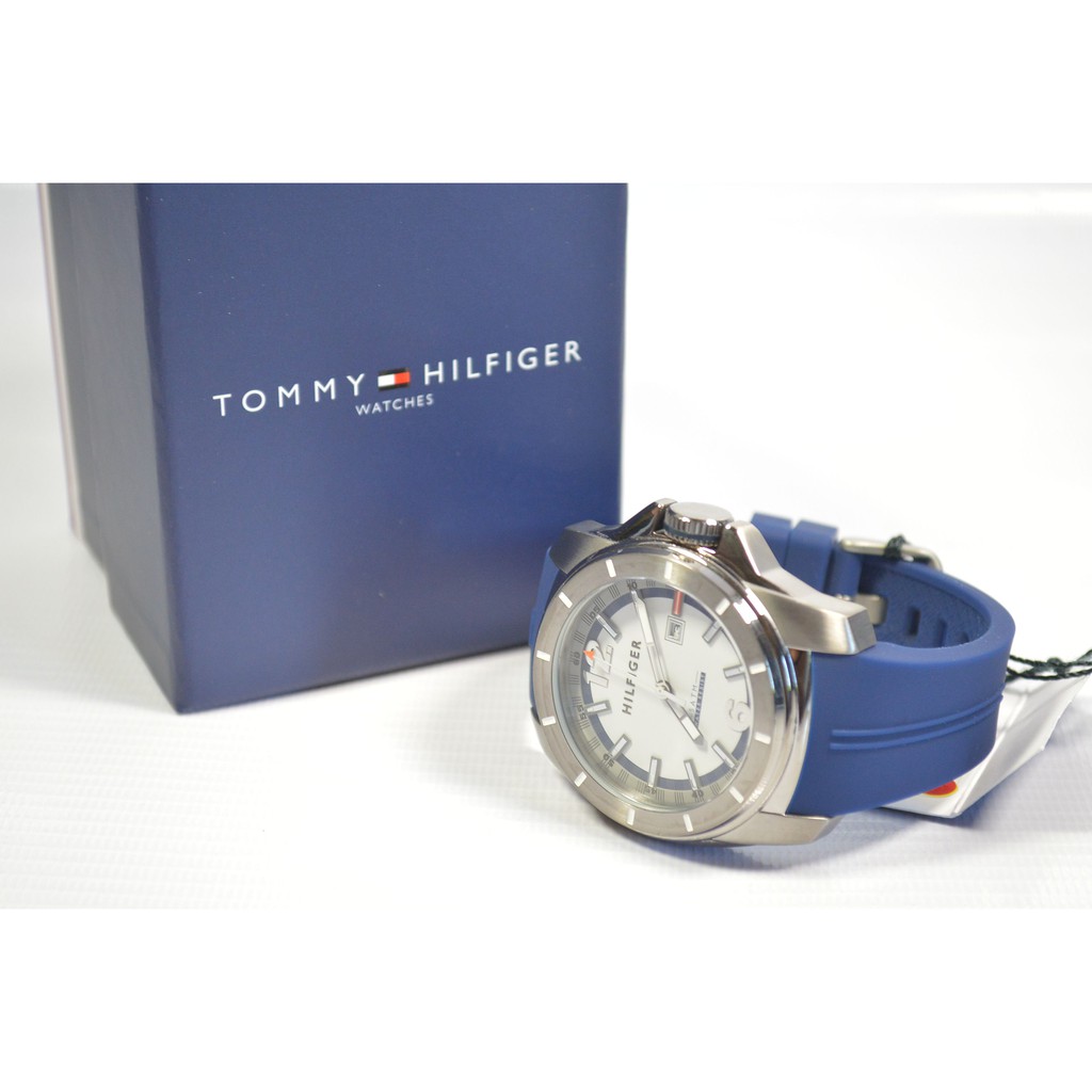 tommy hilfiger men's blue silicone strap watch 46mm