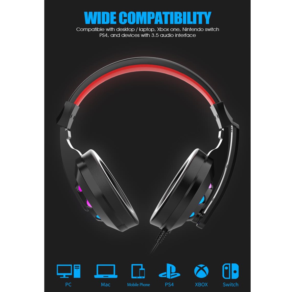 INPLAY H20 Gaming Headset RGB Light Noise Cancellation Wired Headphone