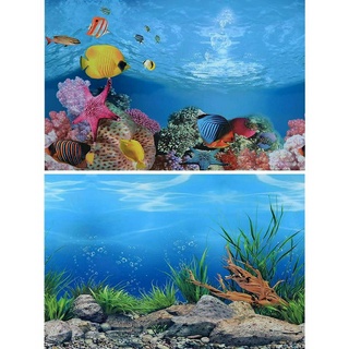 PVC Fish Tank Double Sided Background Poster Ocean Picture Sticker Aquarium Wall Decoration 30/40/50cm Height