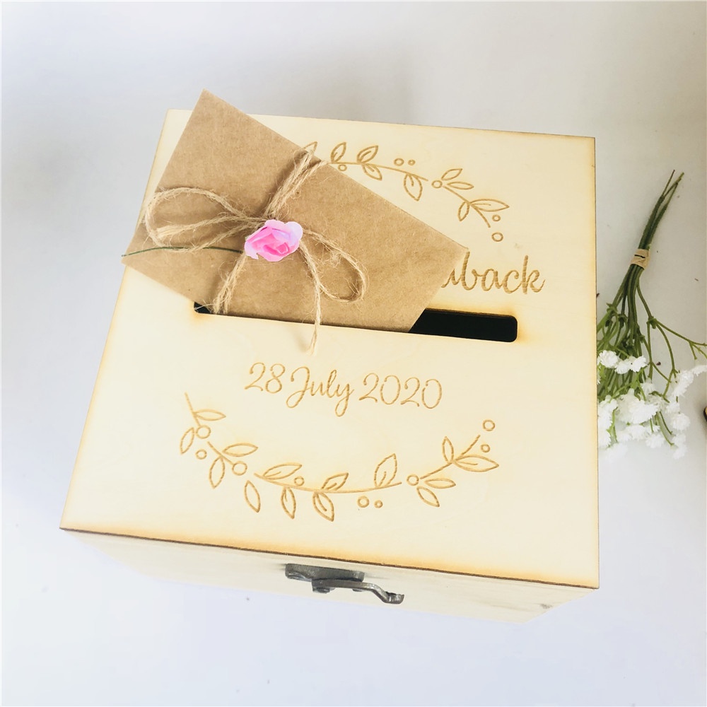 Personalized DIY Wedding Card Box Coin Money Save Box Wooden Wedding