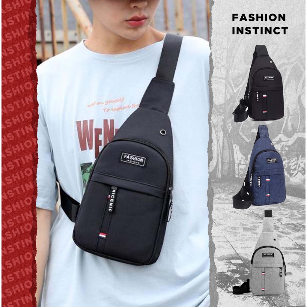 Fashion Instinct Korean Style Chest Sling Bag With Earphone Hole Men