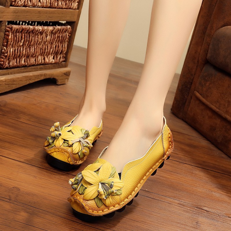 Flat Shoes Women Handmade Genuine Leather Shoes Shopee