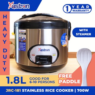 Astron JRC-181 1.8L Stainless Steel Rice Cooker w/ Steamer | 10 Cups | 700W | 6-10 Persons | free pa