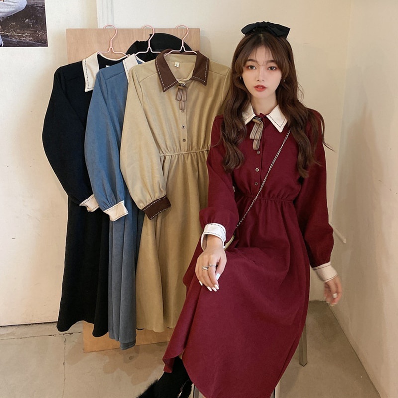 Plus Size Vintage Dresses Women Winter Long Sleeve Retro French Elegant Dress Female Casual Party One Piece Dress Korean Shopee Philippines