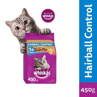 WHISKAS Dry Cat Food Hairball Control – Cat Food for Adult in Chicken and Tuna Flavor, 450g