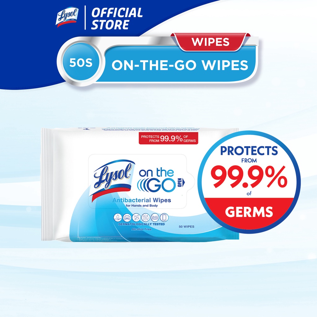 Lysol OnTheGo Antibacterial Hand & Body Wipes 50 Pulls Shopee