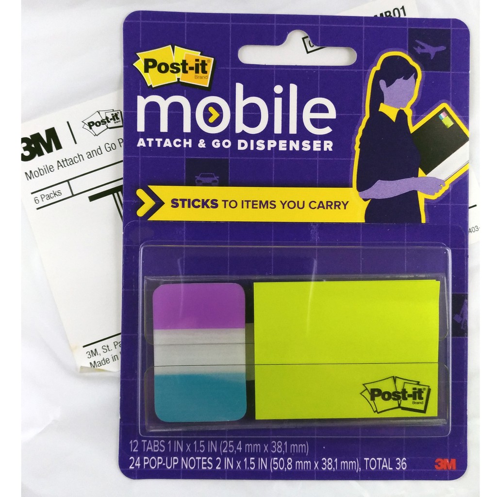 24 Pop up Notes 12 Tabs Post-it 3M Mobile Attach & Go Dispenser New