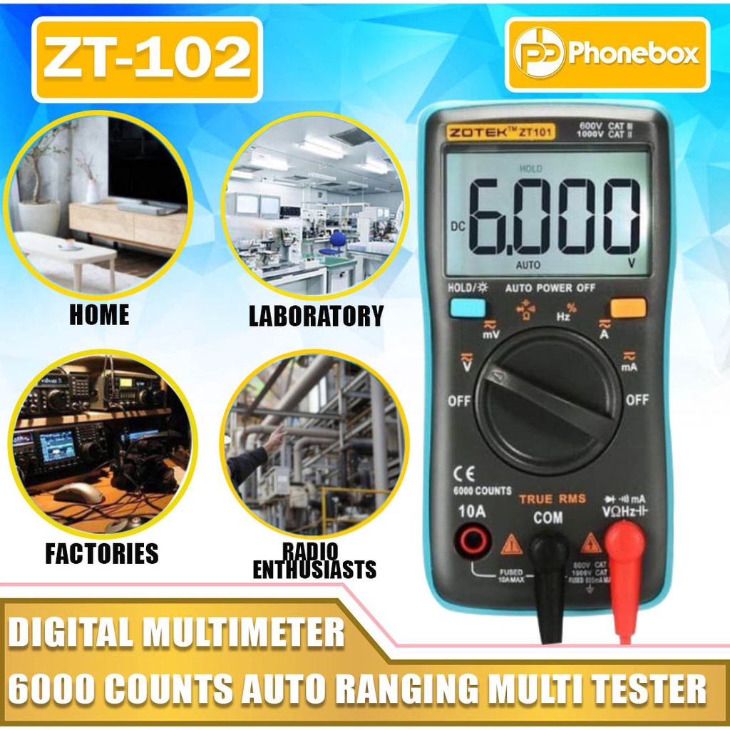 ZOTEK Digital Multimeter,Portable 6000 Counts Auto Ranging Multi Tester