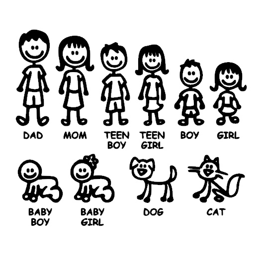 FAMILY CAR DECALS WINDOW STICKER STICK FIGURE (FREE NAME) PRICE IS PER