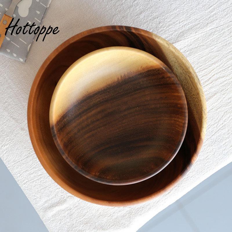 2PCS Salad Bowl Fruit Decoration Practical Wooden Household Bowl