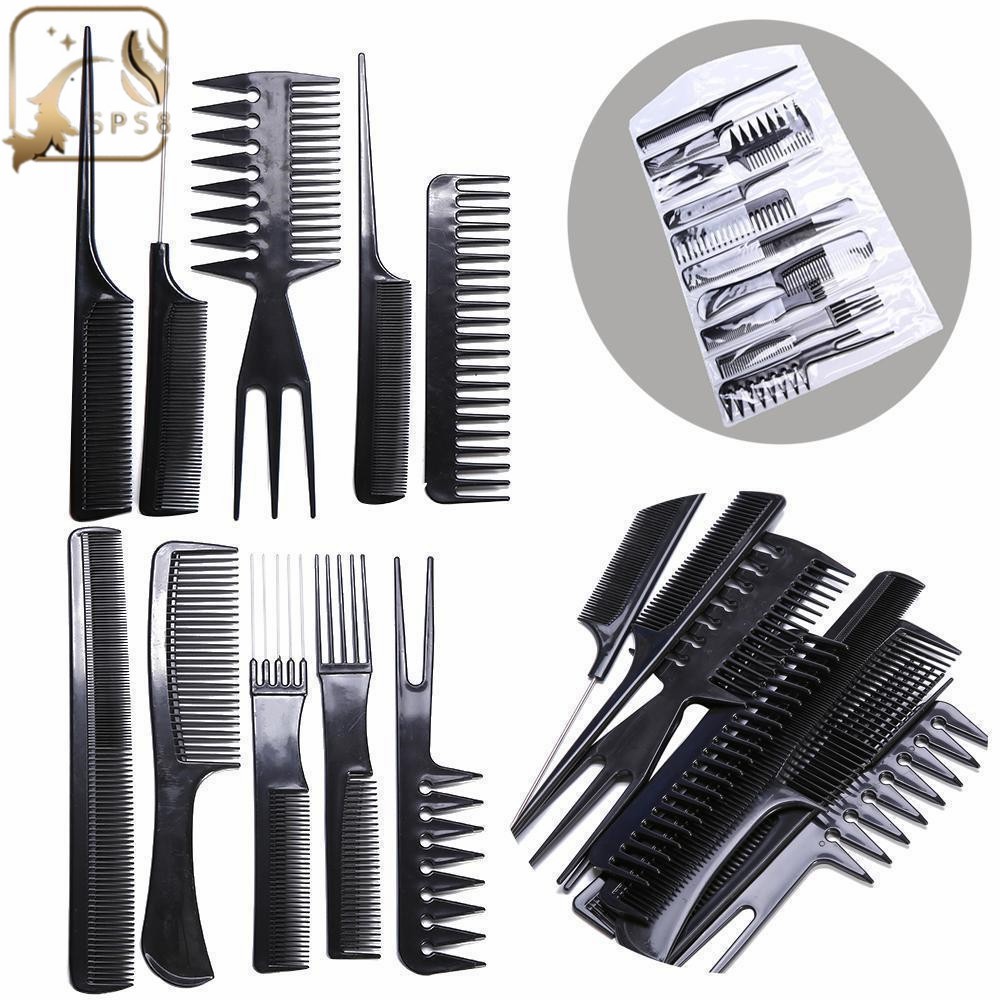 10pcs Professional Comb Set 10Pcs Black Pro Salon Hair Styling Barbers ...