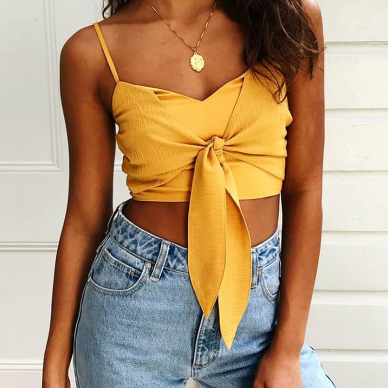 yellow sleeveless crop top