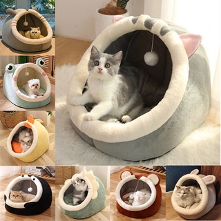 AUXOM Pet Cat Bed soft Cotton Removable Washable Cartoon Cat Nest Dog Bed Indoor Warm Comfortable