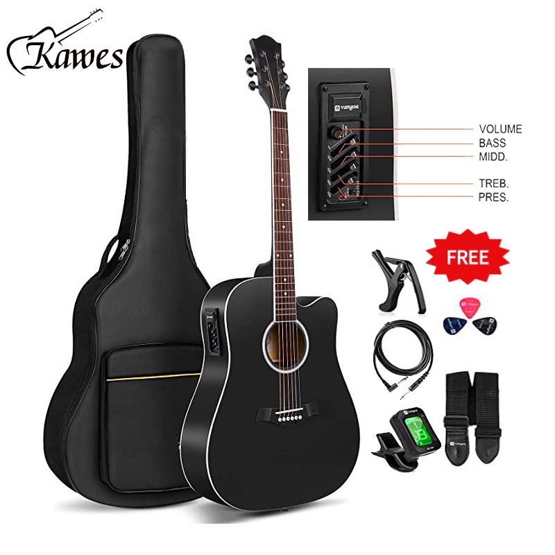 KAWES High Quality 41 inch Acoustic Electric Guitar With 4EQ PICKUP With Case And Strap Shopee