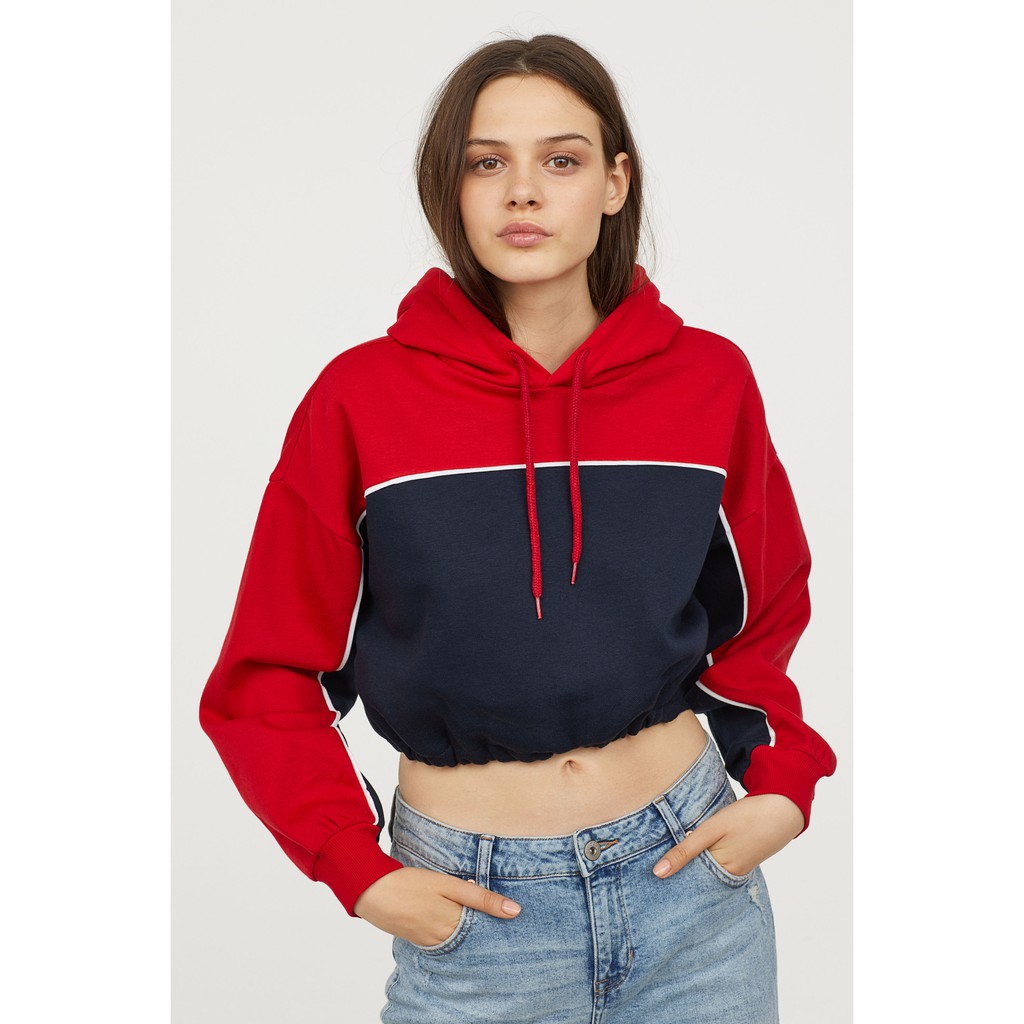 red cropped hoodie h&m