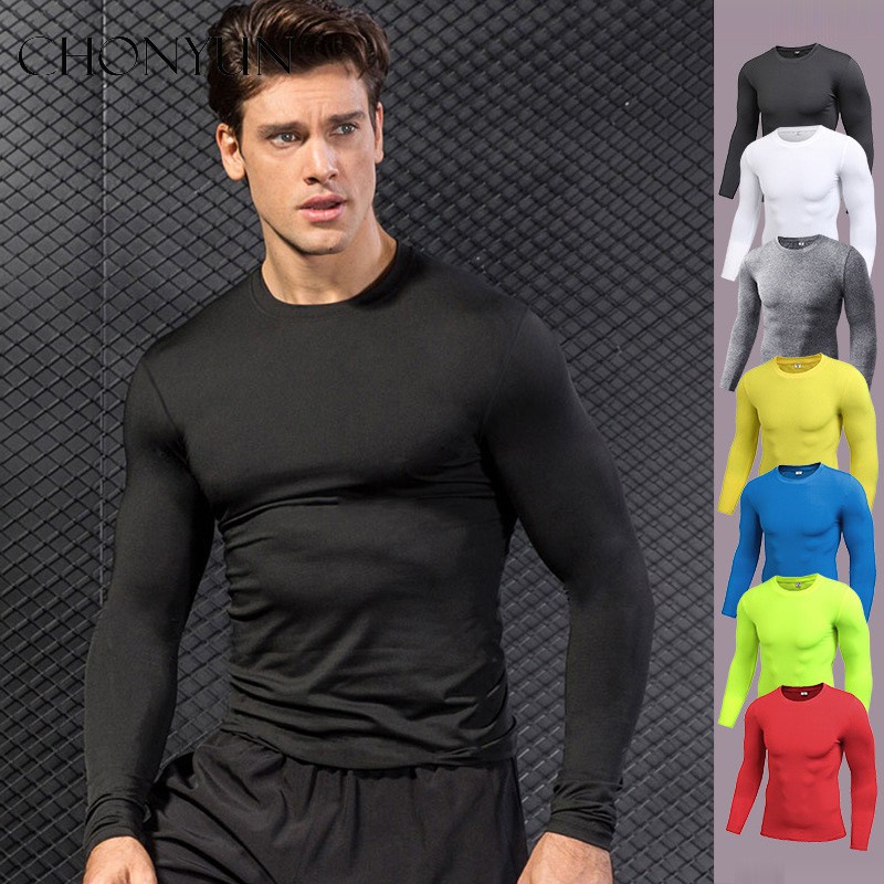 Compression Shirt Men Gym Long Sleeve T-shirt Hight Collar Joggers  Sportswear Quick Dry Elasticity Bodybuilding