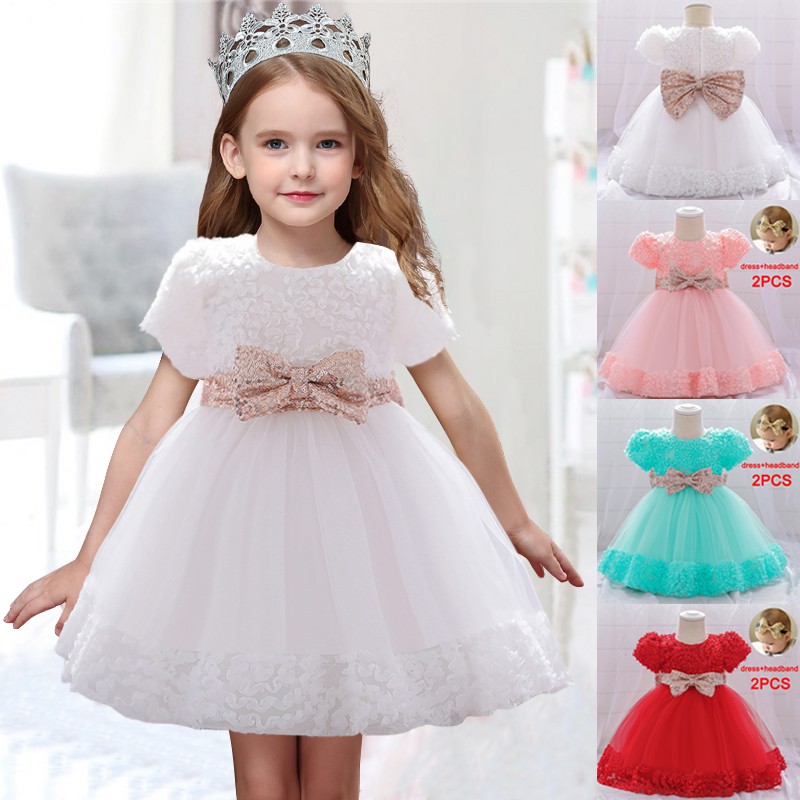 2021 2PC Free Headband Golden Sequin Baby Girl Dress First Birthday