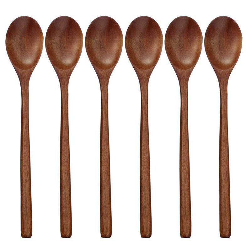 Wooden Spoons, 6 Pieces Wood Soup Spoons For Eating Mixing Stirring ...