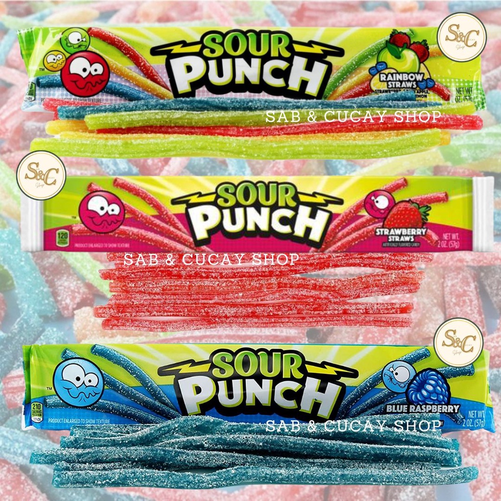 Sour Punch Straws Rainbow Strawberry Blue Raspberry Shopee