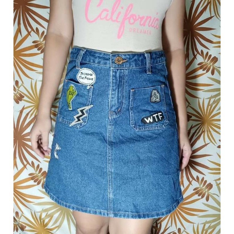check denim skirt
