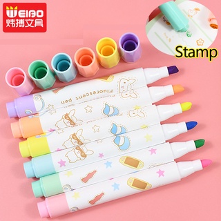 WEIBO Highlighter Pen Set School Office Supplies Cute Fluorescence Pen With Stamp