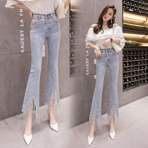 New cut jeans with diamond fringe 