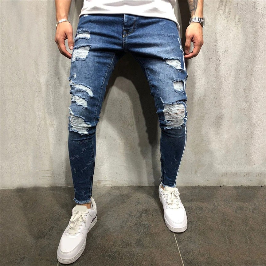 men's stretch ripped jeans