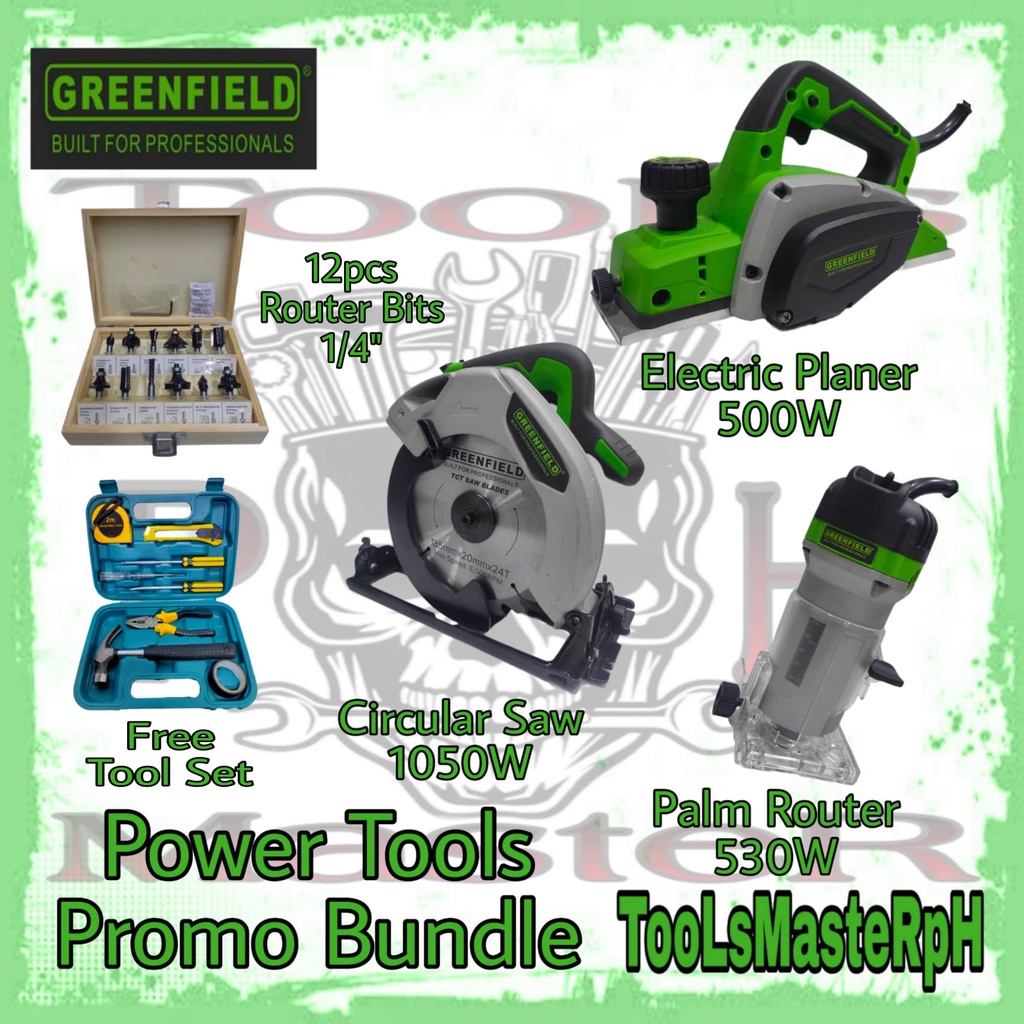 GREENFIELD Promo Bundle Circular Saw, Electric Planer, Palm Router w ...