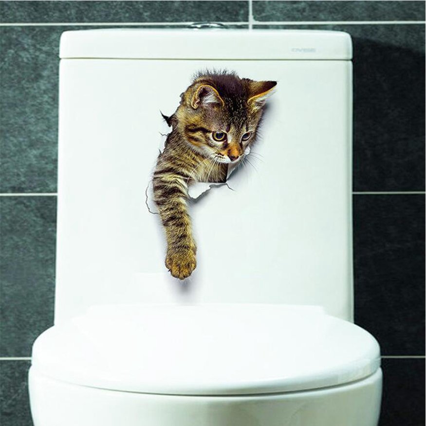 Cute Cat Bathroom Wall Stickers Toilet Home Decoration Waterproof Wall Decal Shopee Philippines