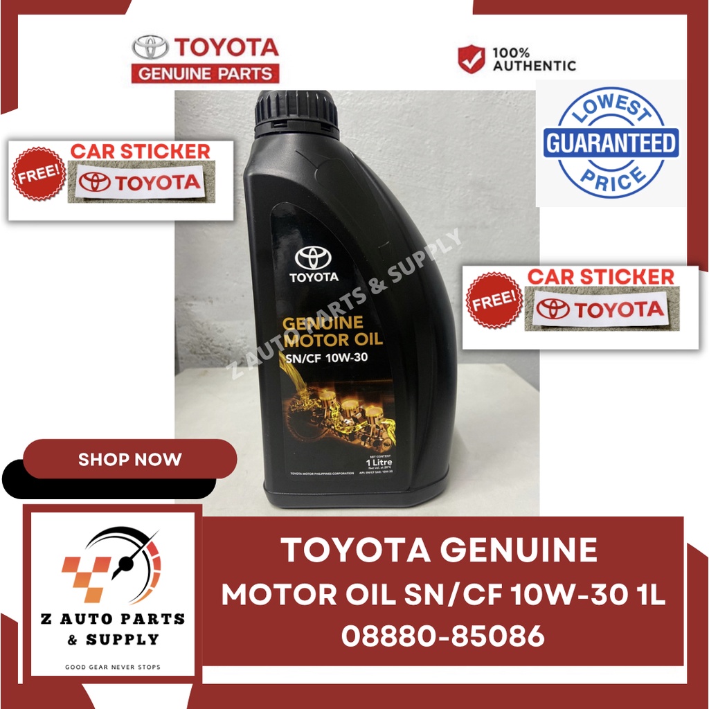 GENUINE MOTOR OIL SN/CF 10W-30 1L 08880-85086 *FREE TOYOTA CAR STICKER ...