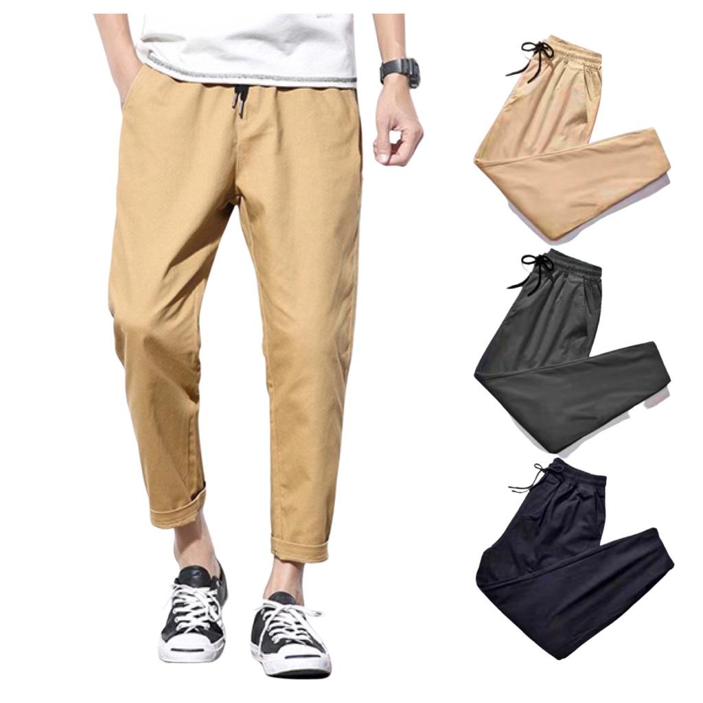 Huilishi Korean Chino Pants for Men Garter Drawstring Khaki Pants Chino